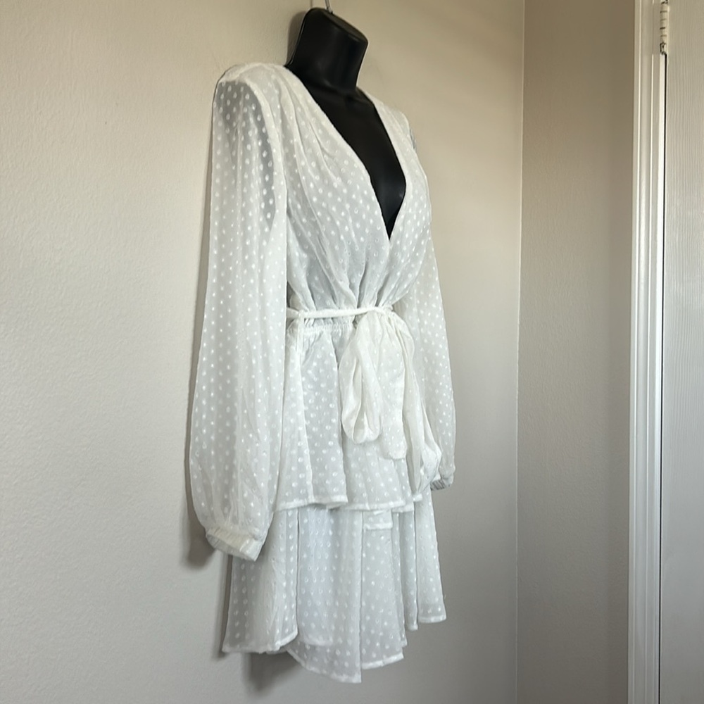 Lioness Legendary Lovers White Swiss Dot Long Sleeve
Deep V Tie Waist Dress - Picture 11 of 16
